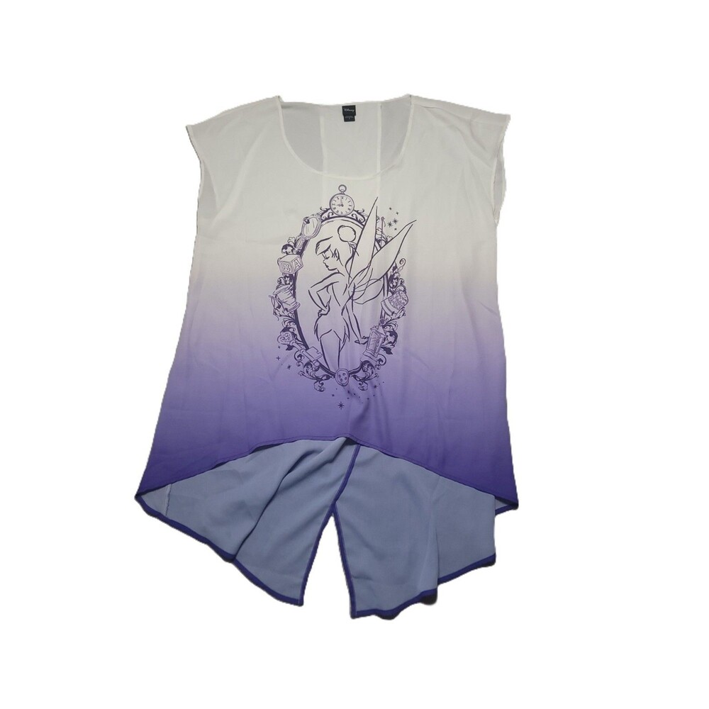 Disney Tinkerbell Sleeveless Split Back Top Size 1 White Purple Ombré Blouse